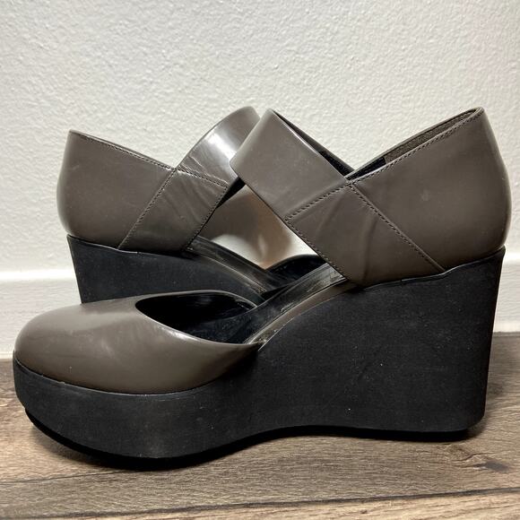 Robert Clergerie Chicago Platform Wedge Heels Nappa Lambskin Slate Gray 8 - Picture 2 of 6